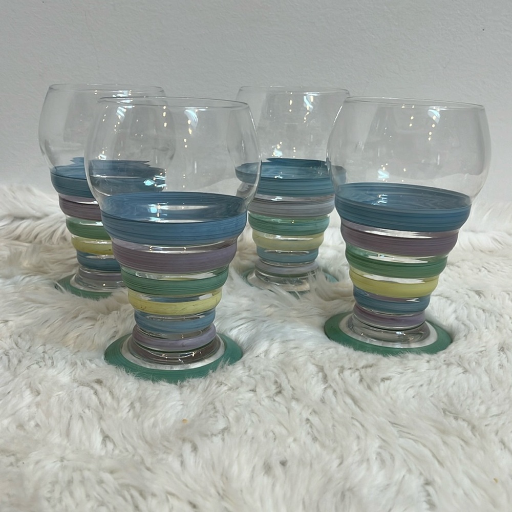 Vintage Gibson Design Glassware Candy Stripe Footed Tumbler 16 oz Set of Glass